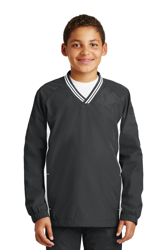 Sport-Tek Youth Tipped V-Neck Raglan Wind Shirt. YST62