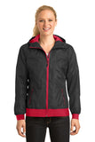 Sport-Tek Ladies Embossed Hooded Wind Jacket. LST53