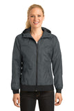 Sport-Tek Ladies Embossed Hooded Wind Jacket. LST53