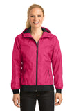 Sport-Tek Ladies Embossed Hooded Wind Jacket. LST53