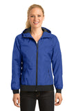 Sport-Tek Ladies Embossed Hooded Wind Jacket. LST53