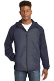 Sport-Tek Heather Colorblock Raglan Hooded Wind Jacket. JST40