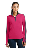 Sport-Tek Ladies Sport-Wick Textured Colorblock 1/4-Zip Pullover. LST861