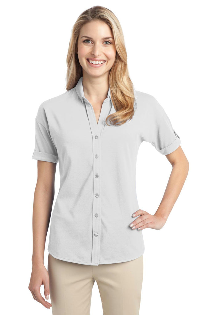 Port Authority Ladies Stretch Pique Button-Front Shirt. L556