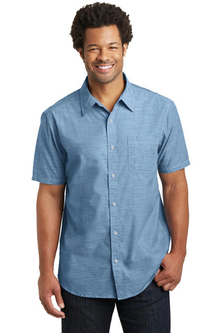 District Made Mens Short Sleeve Washed Woven Shirt. DM3810