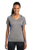 Sport-Tek Ladies Heather Colorblock Contender V-Neck Tee. LST361