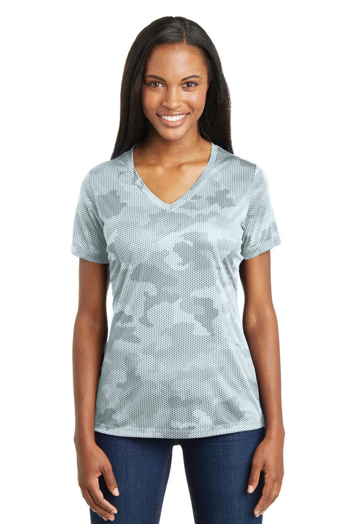 Sport-Tek Ladies CamoHex V-Neck Tee. LST370